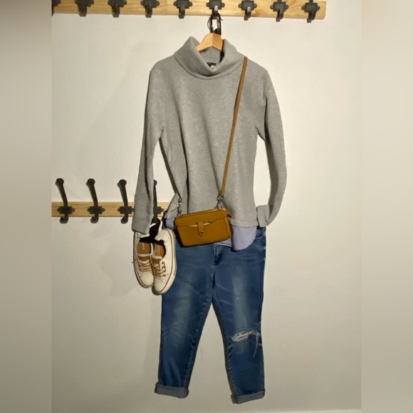 J. Crew Merchantile Gray Cowl Neck Sweatshirt w/ Sewn In Shirt Tail (Medium) - Picture 1 of 5